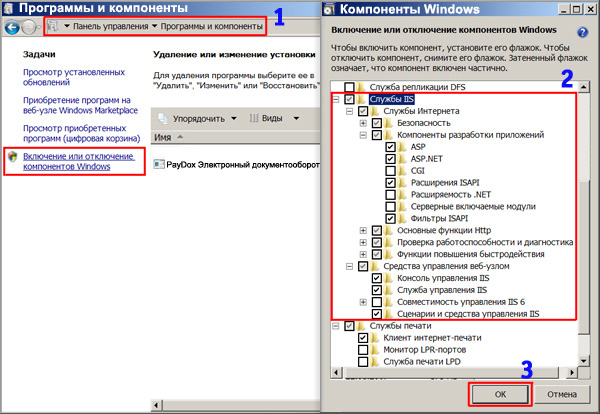 Установка Internet Information Services (IIS) в  Windows Vista